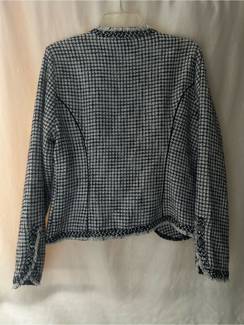 Black & White Tweed Collarless Jacket with Frayed edge detailing - Picture 14 of 17
